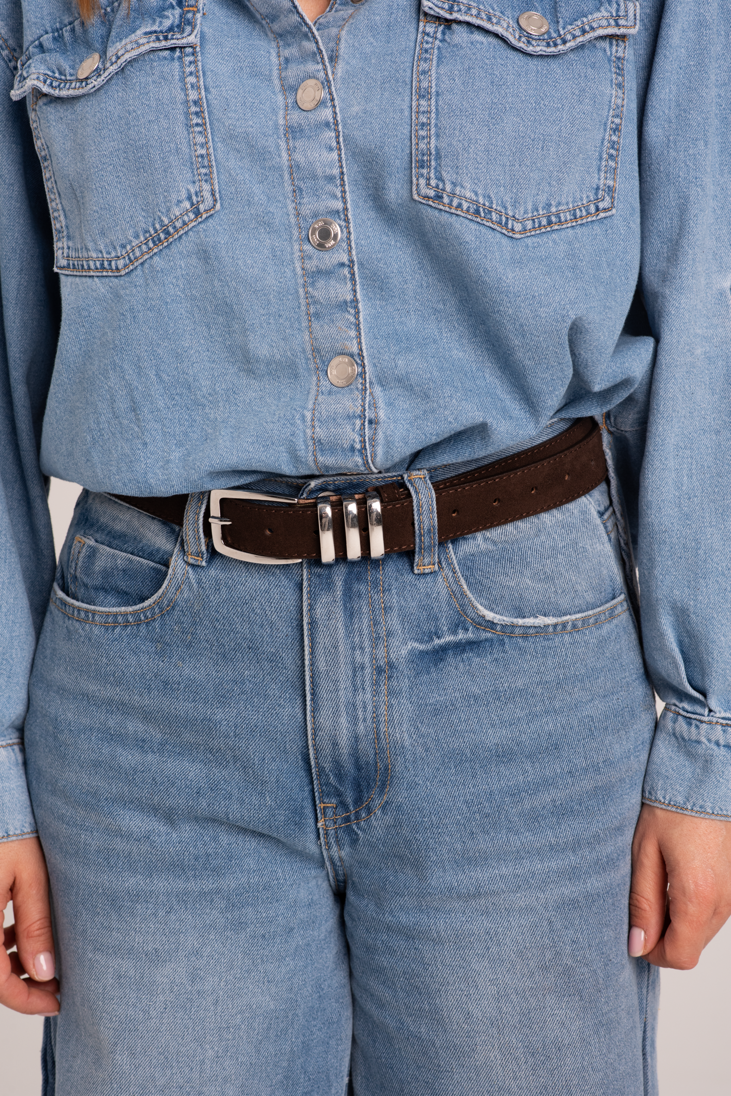 Pasek damski ze skóry zamszowej - gorzka czekolada