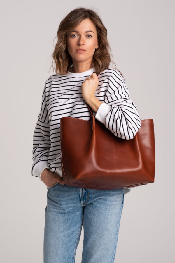 Brązowy klasyczny shopper skórzany - Gotowa na wszystko